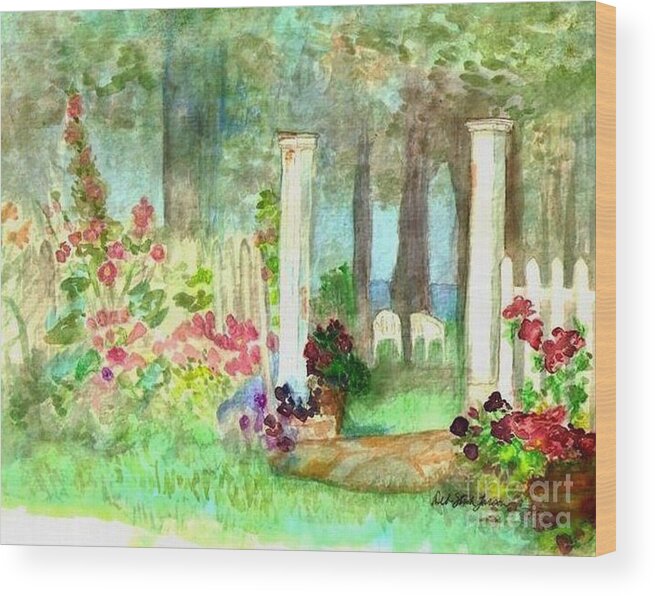 Garden Wood Print featuring the painting Garden Gate by Deb Stroh-Larson