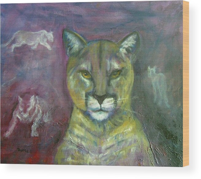 Wildlife Wood Print featuring the painting Ghost Cat by Darla Joy Johnson