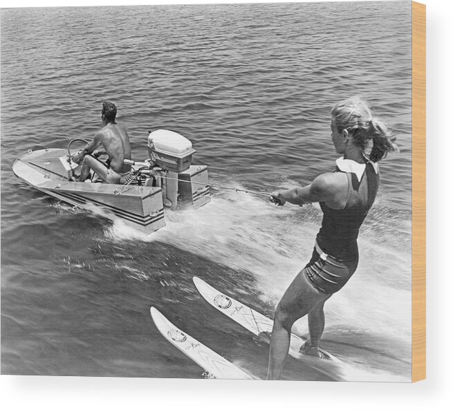 1960s Wood Print featuring the photograph Girl Water Skiing by Underwood Archives