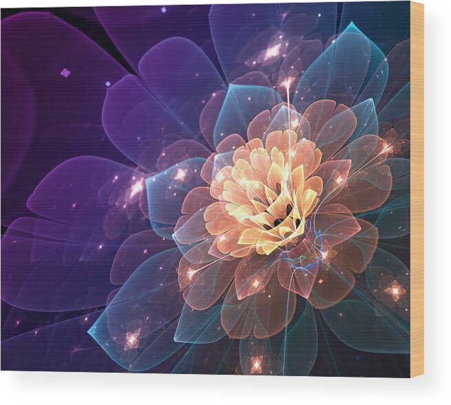 Glowing Wood Print featuring the digital art Glowing fractal flower by Lilia S