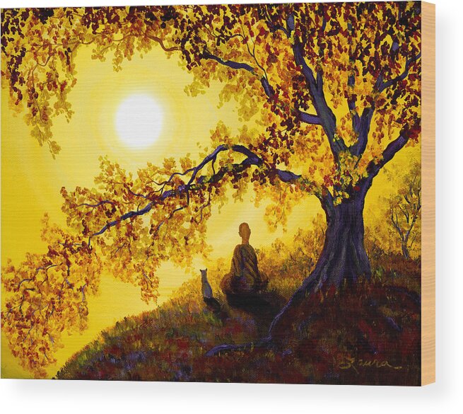 Zen Wood Print featuring the painting Golden Afternoon Meditation by Laura Iverson