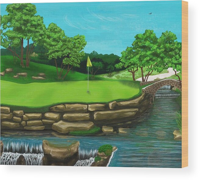 Golf Wood Print featuring the digital art Golf Green Hole 16 by Troy Stapek