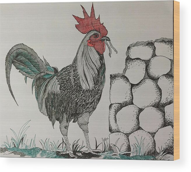 Rooster Wood Print featuring the drawing Good morning by Pushpa Sharma