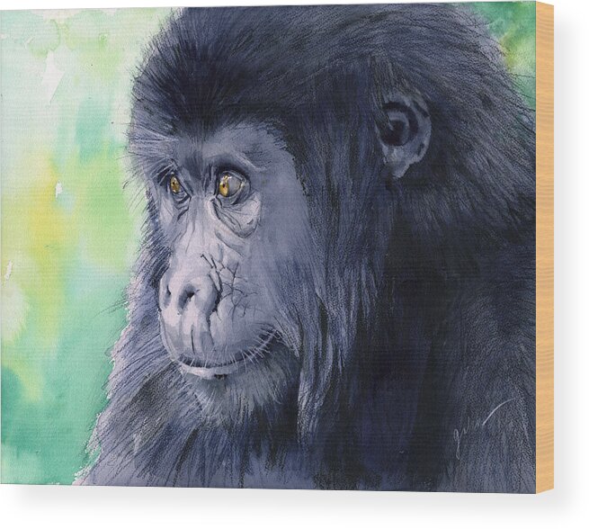 Gorilla Wood Print featuring the painting Gorilla by Galen Hazelhofer