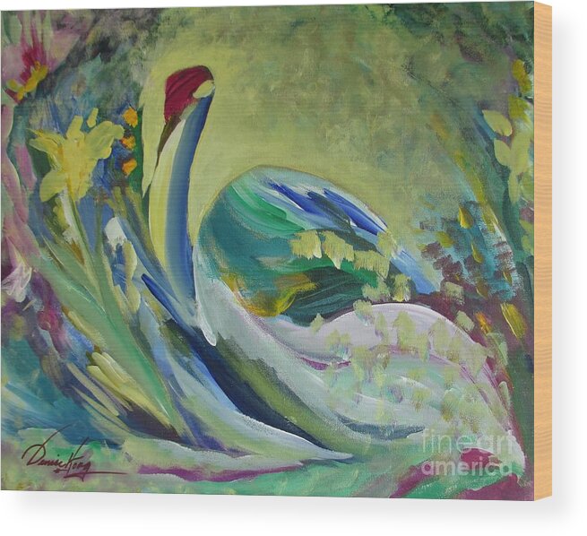Swan; Bird; Wood Print featuring the painting Graceful Swan by Denise Hoag