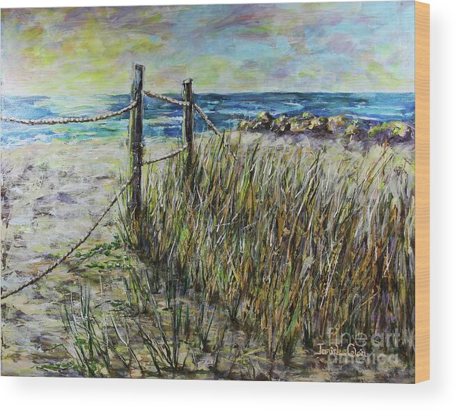 Grass Wood Print featuring the painting Grassy Beach Post Morning 1 by Janis Lee Colon