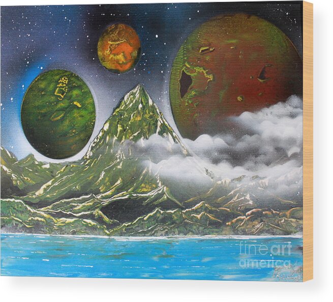 Space Art Wood Print featuring the painting Green Mt. 4686 by Greg Moores