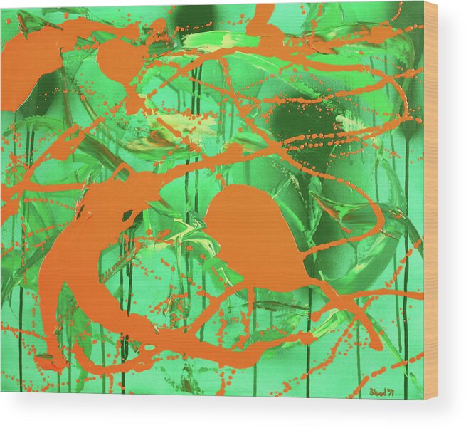 Modern Art Wood Print featuring the painting Green spill by Thomas Blood