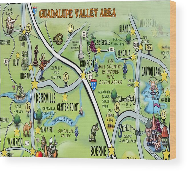 Guadalupe Wood Print featuring the digital art Guadalupe Valley Area by Kevin Middleton