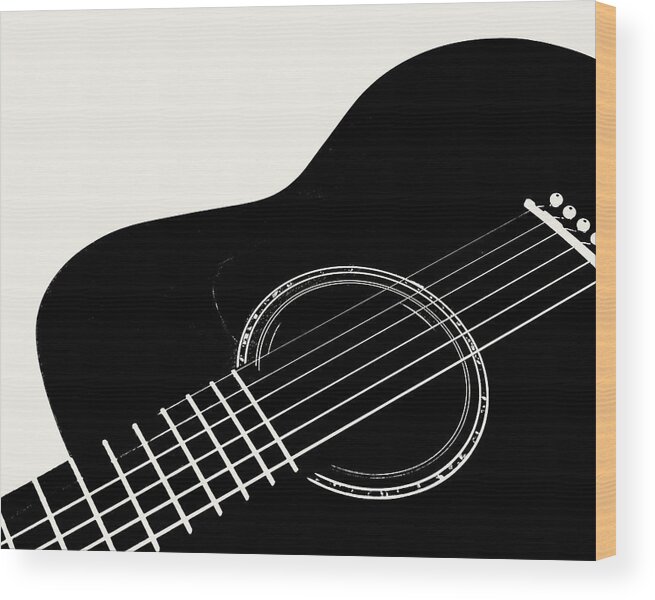 Guitar Wood Print featuring the digital art Guitar, Black and White, by Jana Russon