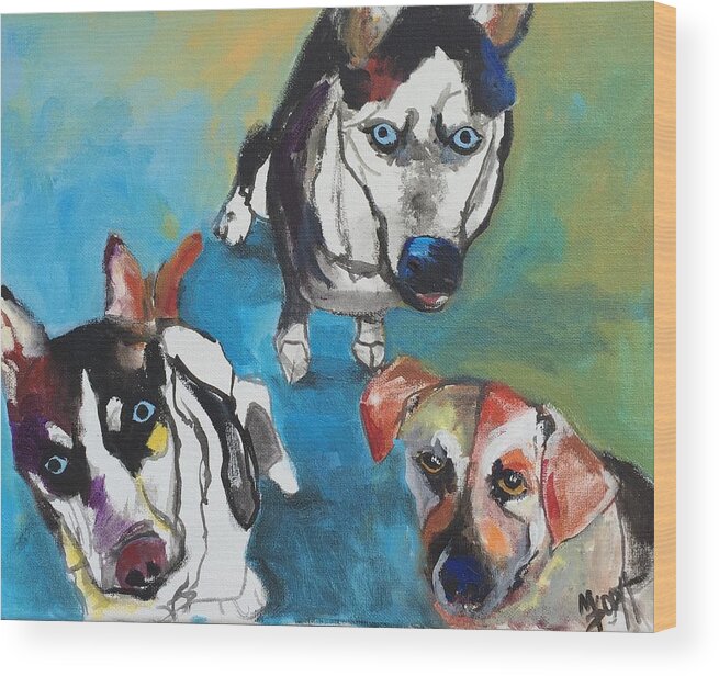 Dogs Wood Print featuring the painting Haleigh's Marauder's by Mary Scott