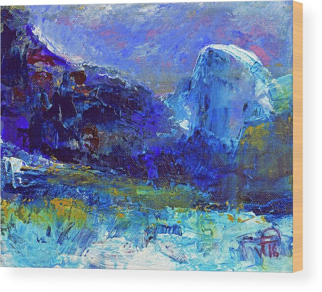 Half Dome Wood Print featuring the painting Half Dome Winter by Walter Fahmy