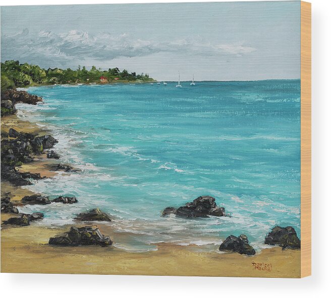 Landscape Wood Print featuring the painting Hanakao'o Beach by Darice Machel McGuire