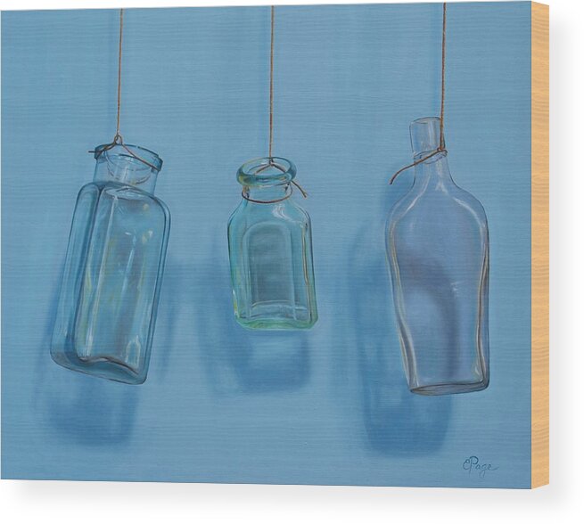 Bottle Wood Print featuring the painting Hanging Bottles by Emily Page