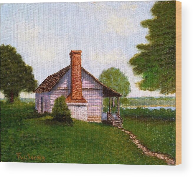 Log Cabin Wood Print featuring the painting Hawkeye Cabin by Fred Wilson