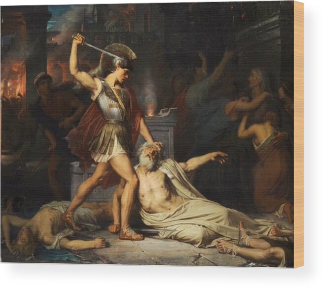 Jules Joseph Lefebvre (1834-1912) The Death Of Priam Wood Print featuring the painting he Death of Priam by Jules Joseph