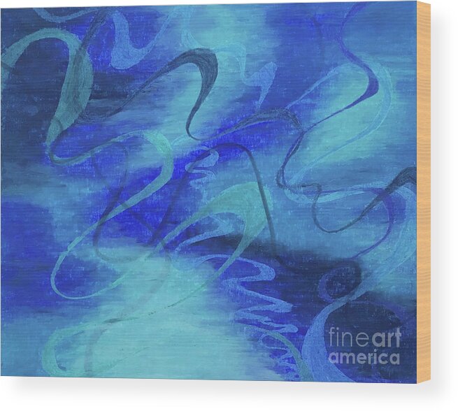 Abstract Wood Print featuring the painting Heartsong Blue 1 by Annette M Stevenson