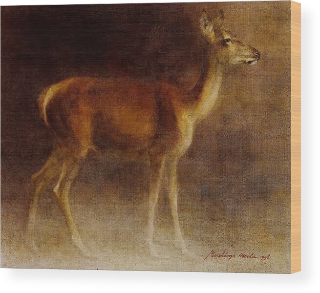 Hind Wood Print featuring the painting Hind by Attila Meszlenyi