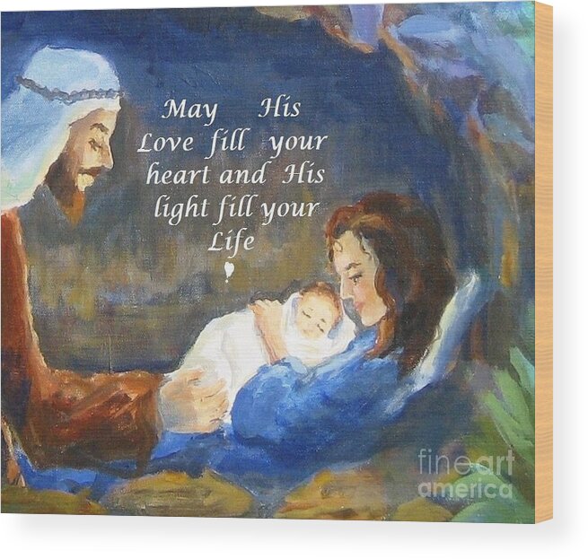 Baby Jesus Wood Print featuring the painting His Love And Light by Maria Hunt