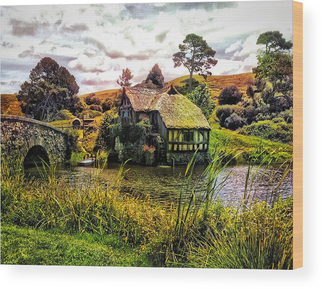 Landscape Wood Print featuring the photograph Hobbiton Mill and Bridge by Kathy Kelly