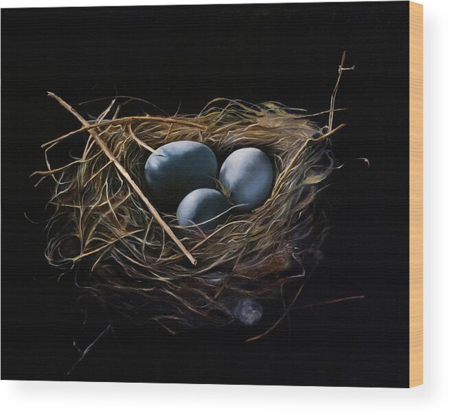 Bird Eggs Wood Print featuring the painting Home by Anthony Enyedy