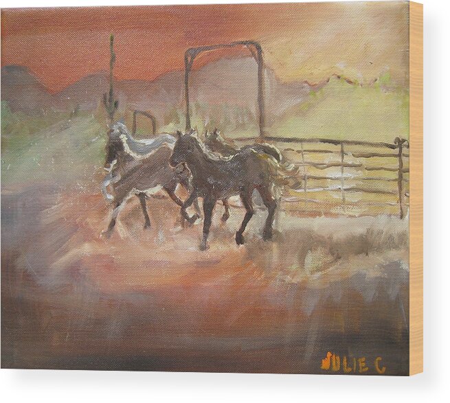 Wood Print featuring the painting Horses by Julie Todd-Cundiff