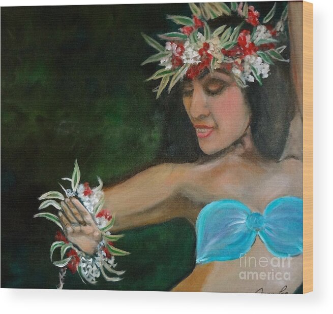 Hula Girl Wood Print featuring the painting Hula Hands by Jenny Lee