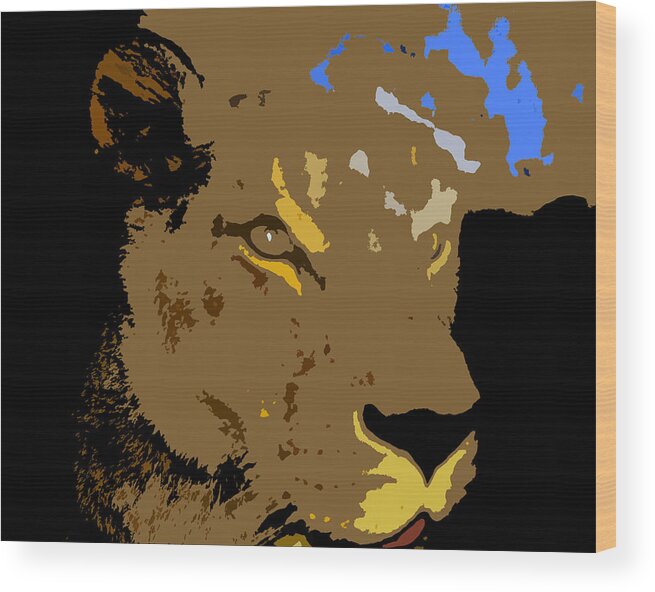 Lion Wood Print featuring the painting Huntress by David Lee Thompson