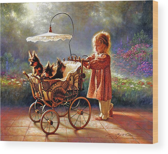 Yorkie Wood Print featuring the painting I Love New Yorkies by Greg Olsen
