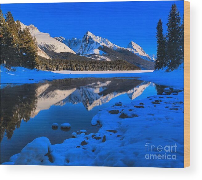 Maligne Lake Wood Print featuring the photograph Icy Reflections At Maligne by Adam Jewell