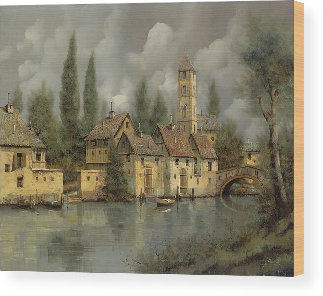 River Wood Print featuring the painting Il Borgo Sul Fiume by Guido Borelli