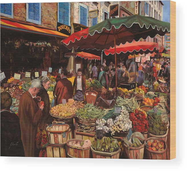 Market Wood Print featuring the painting Il Mercato Di Quartiere by Guido Borelli