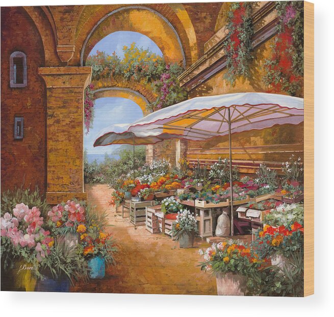 Market Wood Print featuring the painting Il Mercato Sotto Le Arcate by Guido Borelli