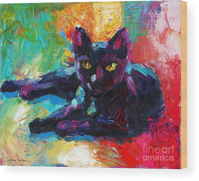 Black Cat Wood Print featuring the painting Impressionistic Black Cat painting 2 by Svetlana Novikova