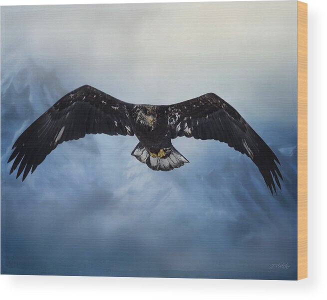 In The Middle Of Nowhere Wood Print featuring the painting In The Middle Of Nowhere - Eagle Art by Jordan Blackstone