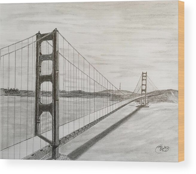 Golden Gate Bridge Wood Print featuring the drawing It's All About Perspective by Tony Clark