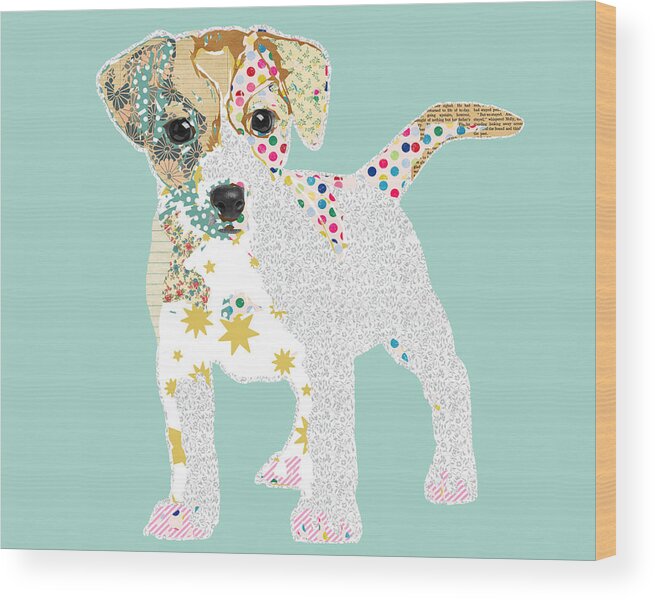 Jack Russel Collage Wood Print featuring the mixed media Jack Russell by Claudia Schoen