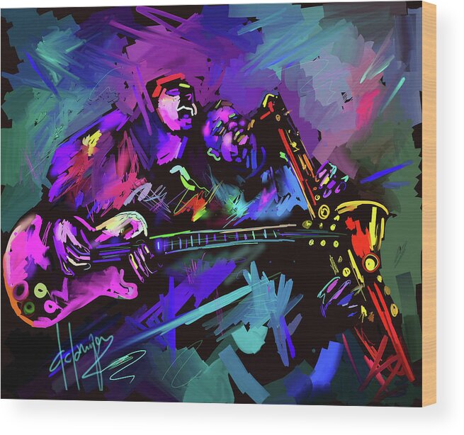 Guitar Wood Print featuring the painting Jammin' The Funk by DC Langer
