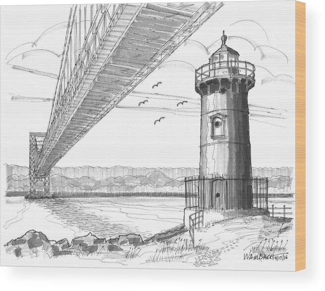 Landscape Wood Print featuring the drawing Jeffrey's Hook Lighthouse by Richard Wambach