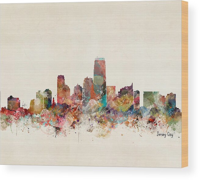 Jersery City Skyline Wood Print featuring the painting Jersey City New Jersey Skyline by Bri Buckley