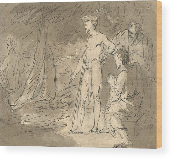 19th Century Art Wood Print featuring the drawing John the Baptist and Two Men, with Christ by William Hamilton