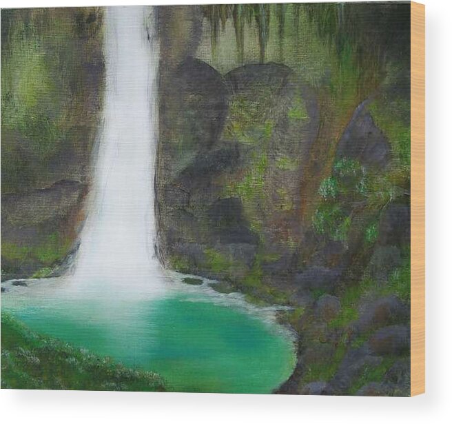 Waterfall Wood Print featuring the painting Juana Falls by Tony Rodriguez