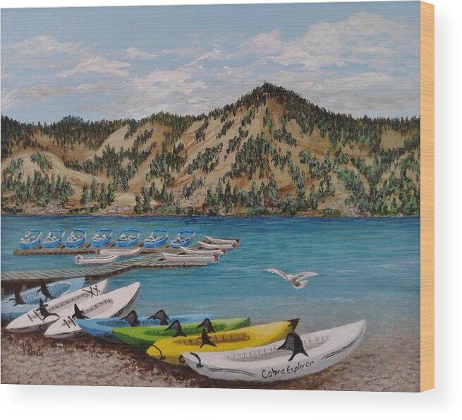 June Wood Print featuring the painting June Lake Marina by Katherine Young-Beck
