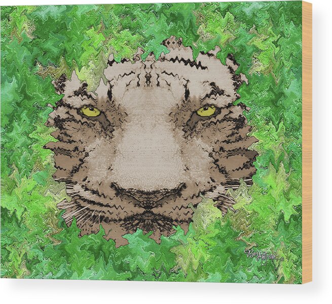 Jungle Tiger Wood Print featuring the digital art Jungle Tiger #165 by Barbara Tristan