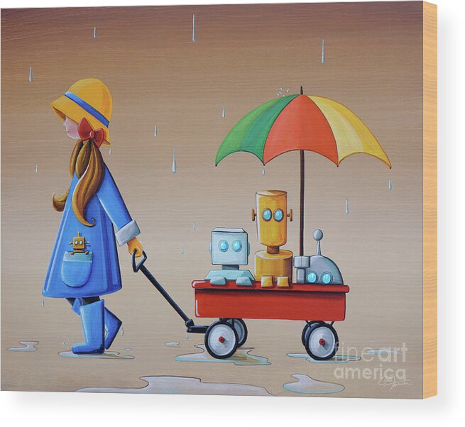 Robots Wood Print featuring the painting Just Another Rainy Day by Cindy Thornton