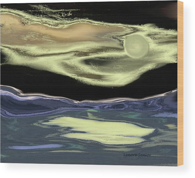 Abstract Wood Print featuring the painting Just This Side of Midnight by Lenore Senior