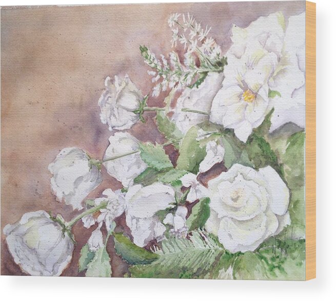 Water Color Wood Print featuring the painting Justin's Flowers by Marilyn Zalatan