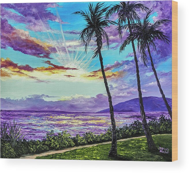 Kaanapali Beach Sunset Wood Print featuring the painting Ka'anapali Beach Sunset by Darice Machel McGuire