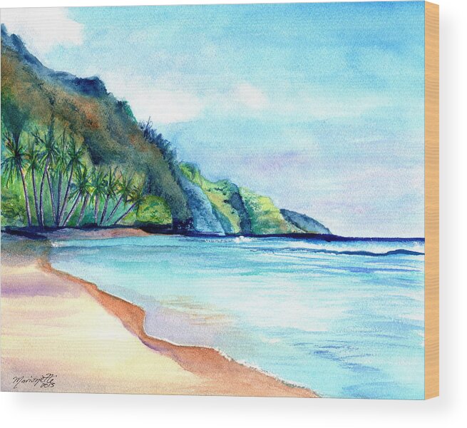 Ke'e Beach Wood Print featuring the painting Ke'e Beach 2 by Marionette Taboniar