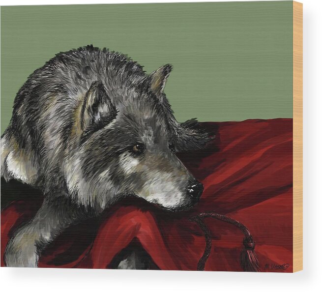 Wolf. Gray Wolf Wood Print featuring the digital art Keeper of the hood by Meagan Visser